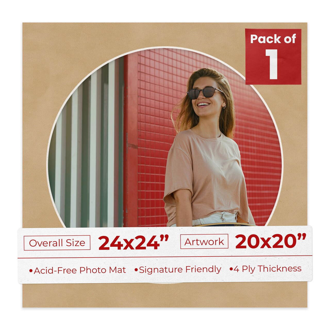 Beige Suede Mat Board for 24x24 Frames - Circle Opening for 20x20 Photos